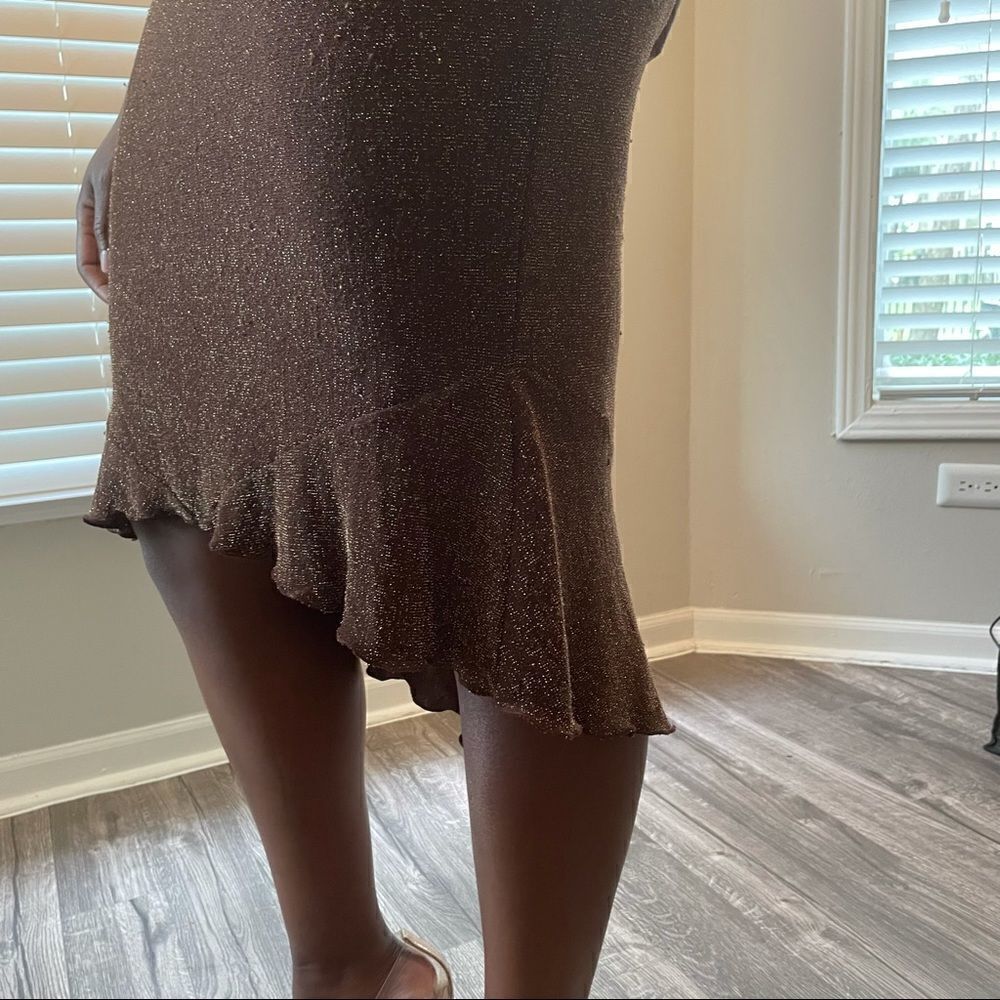 PIA Vintage Brown metallic gold bronze hi-lo dress - Picture 8 of 16